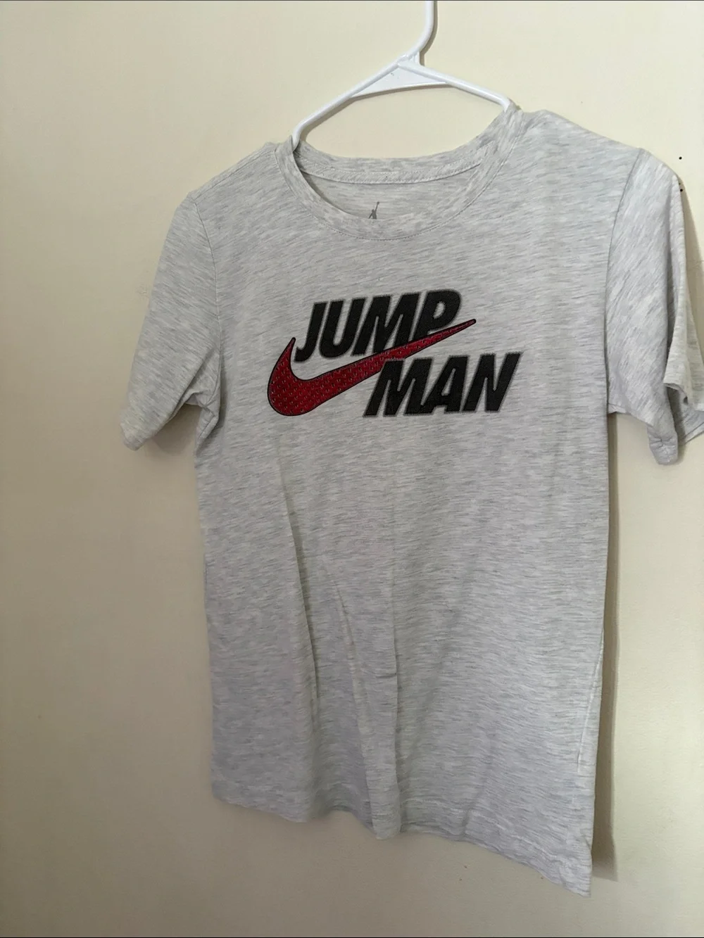 Nike Grey Tee with Red Swoosh Jumpman Logo - Kids